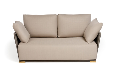 "Форли" диван 2-местный плетеный из роупа, каркас алюминий светло-серый (RAL7035) муар, роуп серо-коричневый 23мм, ткань Mossle бежевая