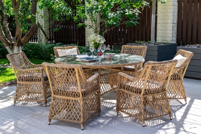 "Эспрессо–150 L" обеденная группа плетеная, цвет соломенный "Эспрессо–150 L" обеденная группа плетеная, цвет соломенный