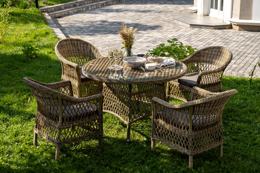 Дольче обеденная группа из искусственного ротанга, цвет соломенный - фото 2