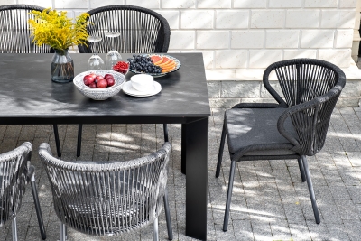 "Венето" обеденная группа на 6 персон со стульями "Милан", каркас темно-серый, роуп темно-серый "Венето" обеденная группа на 6 персон со стульями "Милан", каркас темно-серый, роуп темно-серый