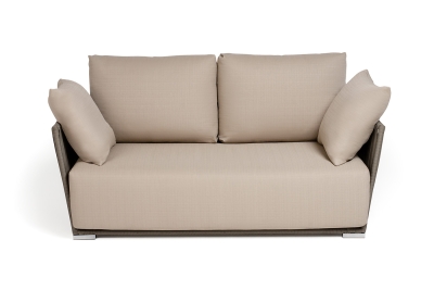 "Форли" диван 2-местный плетеный из роупа, каркас алюминий светло-серый (RAL7035) муар, роуп серо-коричневый 23мм, ткань Mossle бежевая