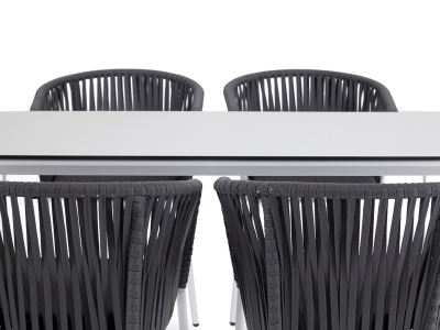 "Малага" обеденная группа на 4 персоны со стульями "Бордо", каркас белый, роуп серый "Малага" обеденная группа на 4 персоны со стульями "Бордо", каркас белый, роуп серый