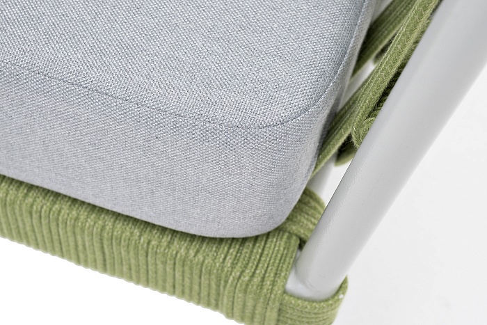 Диего кресло плетеное из роупа, каркас алюминий светло-серый (RAL7035) муар, роуп салатовый меланж круглый, ткань светло-серая - фото 8