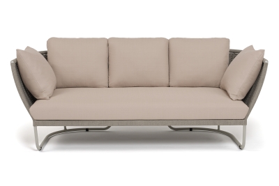 "Фиджи" диван 3-местный плетеный из роупа, каркас алюминий светло-серый (RAL7035) муар, роуп серый меланж круглый, ткань Mossle бежевая