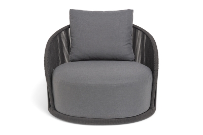 "Монтелла" кресло плетеное из роупа, каркас алюминий темно-серый (RAL7024) муар, роуп темно-серый круглый, ткань темно-серая 027