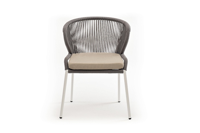 "Милан" стул плетеный из роупа, каркас алюминий белый шагрень, роуп светло-серый круглый, ткань бежевая  - фото 2