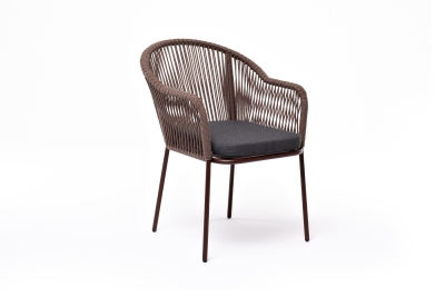 "Лион" стул плетеный из роупа, каркас из стали коричневый (RAL8016) муар, роуп коричневый круглый, ткань темно-серая 027 "Лион" стул плетеный из роупа, каркас из стали коричневый (RAL8016) муар, роуп коричневый круглый, ткань темно-серая 027