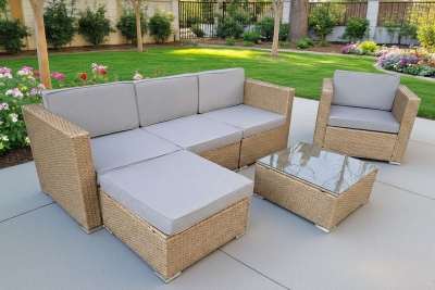 "Даллас" лаунж-зона из искусственного ротанга на 5 персон, цвет соломенный (К)