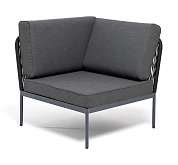 "Канны" угловой модуль плетеный из роупа, каркас алюминий темно-серый (RAL7024) муар, роуп темно-серый круглый, ткань темно-серая 027