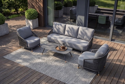 "Верона" лаунж-зона 5-местная плетеная из роупа (веревки), каркас алюминиевый темно-серый, роуп темно-серый