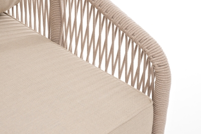 "Канны" левый модуль плетеный из роупа, каркас алюминий белый муар, роуп бежевый круглый, ткань бежевая 15052 "Канны" левый модуль плетеный из роупа, каркас алюминий белый муар, роуп бежевый круглый, ткань бежевая 15052