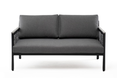 "Сан Ремо" диван 2-местный плетеный из роупа, каркас алюминий темно-серый, роуп серый, ткань серая