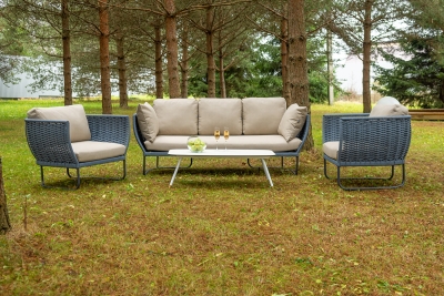 "Фиджи" лаунж-зона 5-местная плетеная из роупа (веревки), каркас алюминиевый темно-серый, роуп синий (KT18-014)