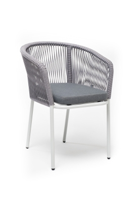 "Марсель" стул плетеный из роупа, каркас алюминий белый муар, роуп светло-серый круглый, ткань светло-серая "Марсель" стул плетеный из роупа, каркас алюминий белый муар, роуп светло-серый круглый, ткань светло-серая