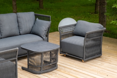 "Лугано" лаунж-зона 5-местная плетеная из роупа (веревки), каркас алюминиевый темно-серый, роуп темно-серый "Лугано" лаунж-зона 5-местная плетеная из роупа (веревки), каркас алюминиевый темно-серый, роуп темно-серый