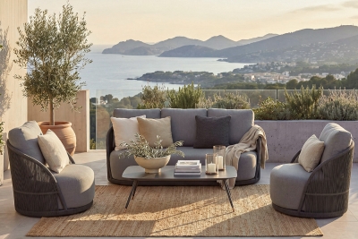 "Монтелла" лаунж-зона 5-местная плетеная из роупа (веревки), каркас алюминиевый темно-серый, роуп темно-серый