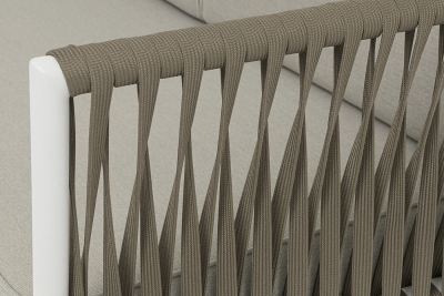 "Касабланка" диван модульный плетеный из роупа, каркас алюминий, роуп серо-коричневый 23мм, ткань бежевая 15052