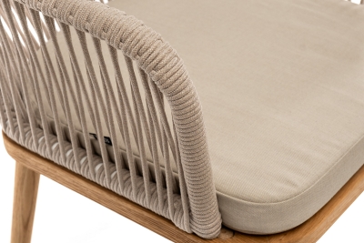 "Лион" стул плетеный из роупа, основание дуб, роуп бежевый круглый, ткань бежевая 035