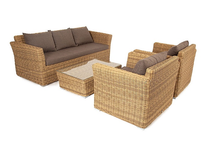 Капучино лаунж-зона из искусственного ротанга, цвет соломенный - фото 10