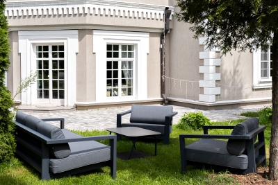 "Гранада" лаунж-зона из алюминия со столиком из HPL "Гранада" лаунж-зона из алюминия со столиком из HPL