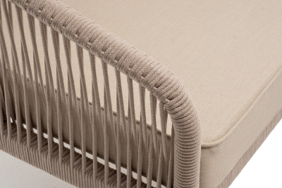 "Канны" правый модуль плетеный из роупа, каркас алюминий белый муар, роуп бежевый круглый, ткань бежевая 15052 "Канны" правый модуль плетеный из роупа, каркас алюминий белый муар, роуп бежевый круглый, ткань бежевая 15052