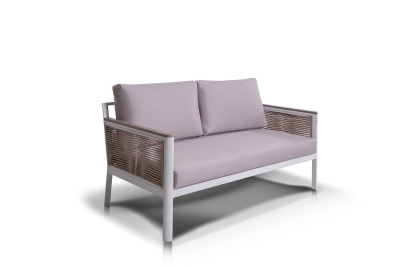 "Сан Ремо" диван 2-местный плетеный из роупа, каркас алюминий белый, роуп бежевый, ткань бежевая "Сан Ремо" диван 2-местный плетеный из роупа, каркас алюминий белый, роуп бежевый, ткань бежевая