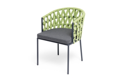 "Диего" стул плетеный из роупа, каркас из стали темно-серый (RAL7024) муар, роуп салатовый меланж круглый, ткань темно-серая 027