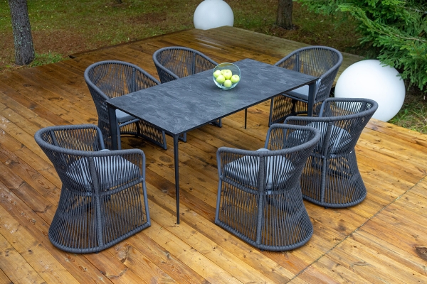 "Романо" обеденная группа на 6 персон, каркас темно-серый, роуп темно-серый