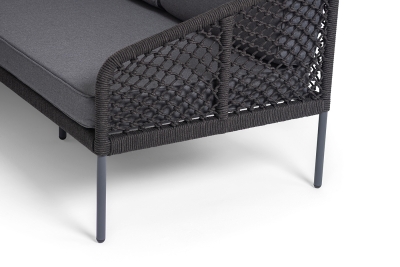 "Канны" диван модульный плетеный из роупа (узелки), каркас алюминий темно-серый (RAL7024) муар, роуп темно-серый круглый, ткань темно-серая 027
