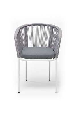 "Марсель" стул плетеный из роупа, каркас алюминий белый муар, роуп светло-серый круглый, ткань светло-серая "Марсель" стул плетеный из роупа, каркас алюминий белый муар, роуп светло-серый круглый, ткань светло-серая