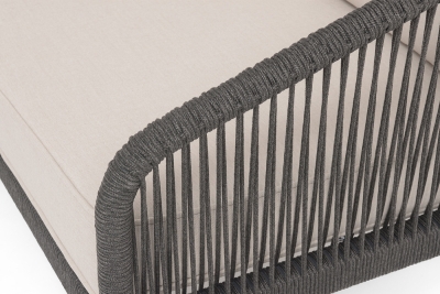 "Канны" диван 3-местный плетеный из роупа, каркас алюминий темно-серый (RAL7024) муар, роуп темно-серый круглый, ткань бежевая 035