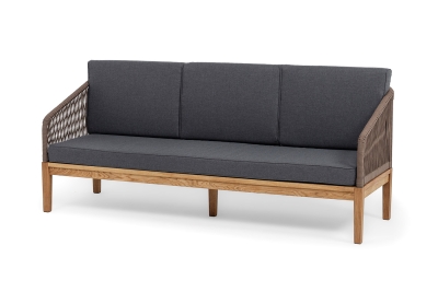 "Канны" диван 3-местный плетеный из роупа, основание дуб, роуп коричневый круглый, ткань Savana grafit