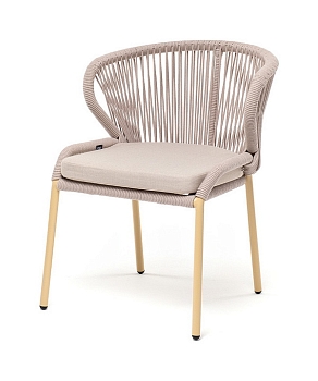 "Милан" стул плетеный из роупа, каркас алюминий (RAL1001), роуп бежевый круглый, ткань бежевая