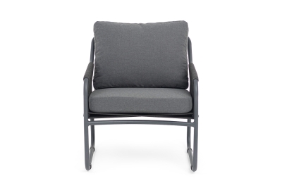 "Ането" кресло плетеное из роупа, каркас алюминий темно-серый (RAL7024) муар, роуп темно-серый круглый, ткань темно-серая 027