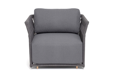 "Лугано" кресло плетеное из роупа, каркас алюминий темно-серый (RAL7024) муар, роуп темно-серый круглый, ткань темно-серая YB25-0027