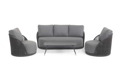 "Монтелла" лаунж-зона 5-местная плетеная из роупа (веревки), каркас алюминиевый темно-серый, роуп темно-серый