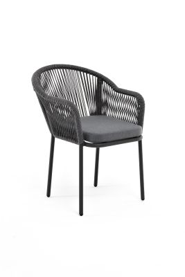 "Лион" стул плетеный из роупа, каркас алюминий серый (RAL7022) муар, роуп серый круглый, ткань серая 017 "Лион" стул плетеный из роупа, каркас алюминий серый (RAL7022) муар, роуп серый круглый, ткань серая 017