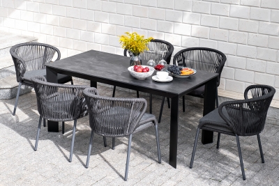 "Венето" обеденная группа на 6 персон со стульями "Милан", каркас темно-серый, роуп темно-серый "Венето" обеденная группа на 6 персон со стульями "Милан", каркас темно-серый, роуп темно-серый