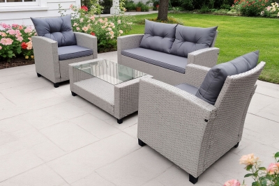 "Филадельфия" лаунж-зона из искусственного ротанга, цвет серый, цвет подушек серый