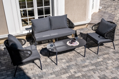 "Милан" лаунж-зона 4-местная плетеная из роупа (веревки), каркас алюминиевый темно-серый, роуп темно-серый