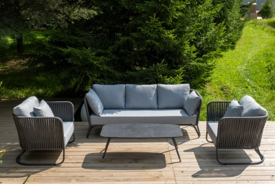 "Багамы" лаунж-зона 5-местная плетеная из роупа (веревки), каркас алюминиевый темно-серый, роуп серый "Багамы" лаунж-зона 5-местная плетеная из роупа (веревки), каркас алюминиевый темно-серый, роуп серый