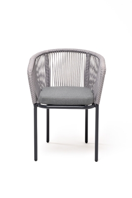 "Марсель" стул плетеный из роупа, каркас алюминий темно-серый (RAL7024) муар, роуп светло-серый круглый, ткань светло-серая "Марсель" стул плетеный из роупа, каркас алюминий темно-серый (RAL7024) муар, роуп светло-серый круглый, ткань светло-серая