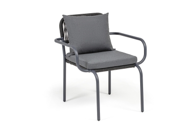 "Нуар" стул плетеный из роупа, каркас алюминий темно-серый (RAL7024) муар, роуп темно-серый круглый, ткань темно-серая 027 "Нуар" стул плетеный из роупа, каркас алюминий темно-серый (RAL7024) муар, роуп темно-серый круглый, ткань темно-серая 027