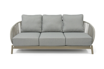 "Прато" диван трехместный из искусственного ротанга, цвет светло-серый, каркас под дерево (холодно-бежевый)