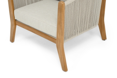 "Сидней" кресло плетеное из роупа, основание тик, каркас алюминий бежевый, роуп бежевый, ткань бежевая