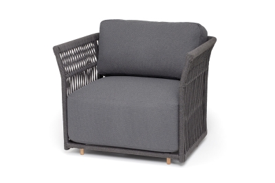 "Лугано" кресло плетеное из роупа, каркас алюминий темно-серый (RAL7024) муар, роуп темно-серый круглый, ткань темно-серая YB25-0027