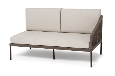 "Канны" левый модуль плетеный из роупа, каркас алюминий коричневый (RAL8016) муар, роуп коричневый круглый, ткань бежевая 035 "Канны" левый модуль плетеный из роупа, каркас алюминий коричневый (RAL8016) муар, роуп коричневый круглый, ткань бежевая 035