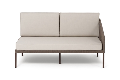 "Канны" левый модуль плетеный из роупа, каркас алюминий коричневый (RAL8016) муар, роуп коричневый круглый, ткань бежевая 035