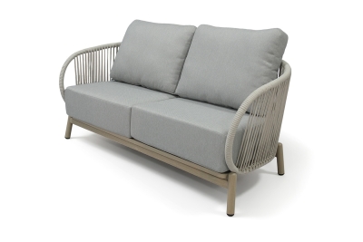 "Прато" диван двухместный из искусственного ротанга, цвет светло-серый, каркас под дерево (холодно-бежевый)