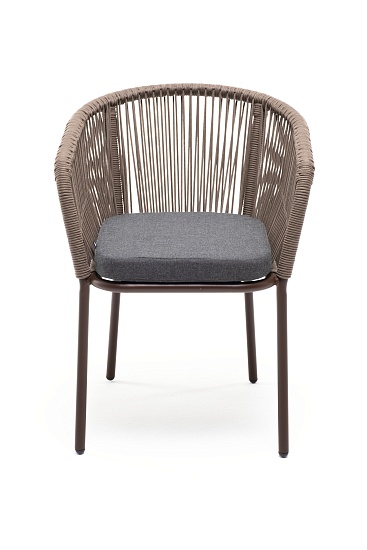 Марсель стул плетеный из роупа, каркас алюминий коричневый (RAL8016) муар, роуп коричневый круглый, ткань темно-серая 027 - фото 2